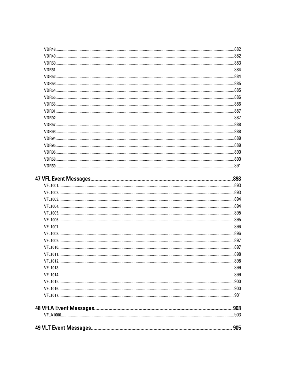 47 vfl event messages, 48 vfla event messages, 49 vlt event messages | Dell PowerEdge VRTX User Manual | Page 42 / 931