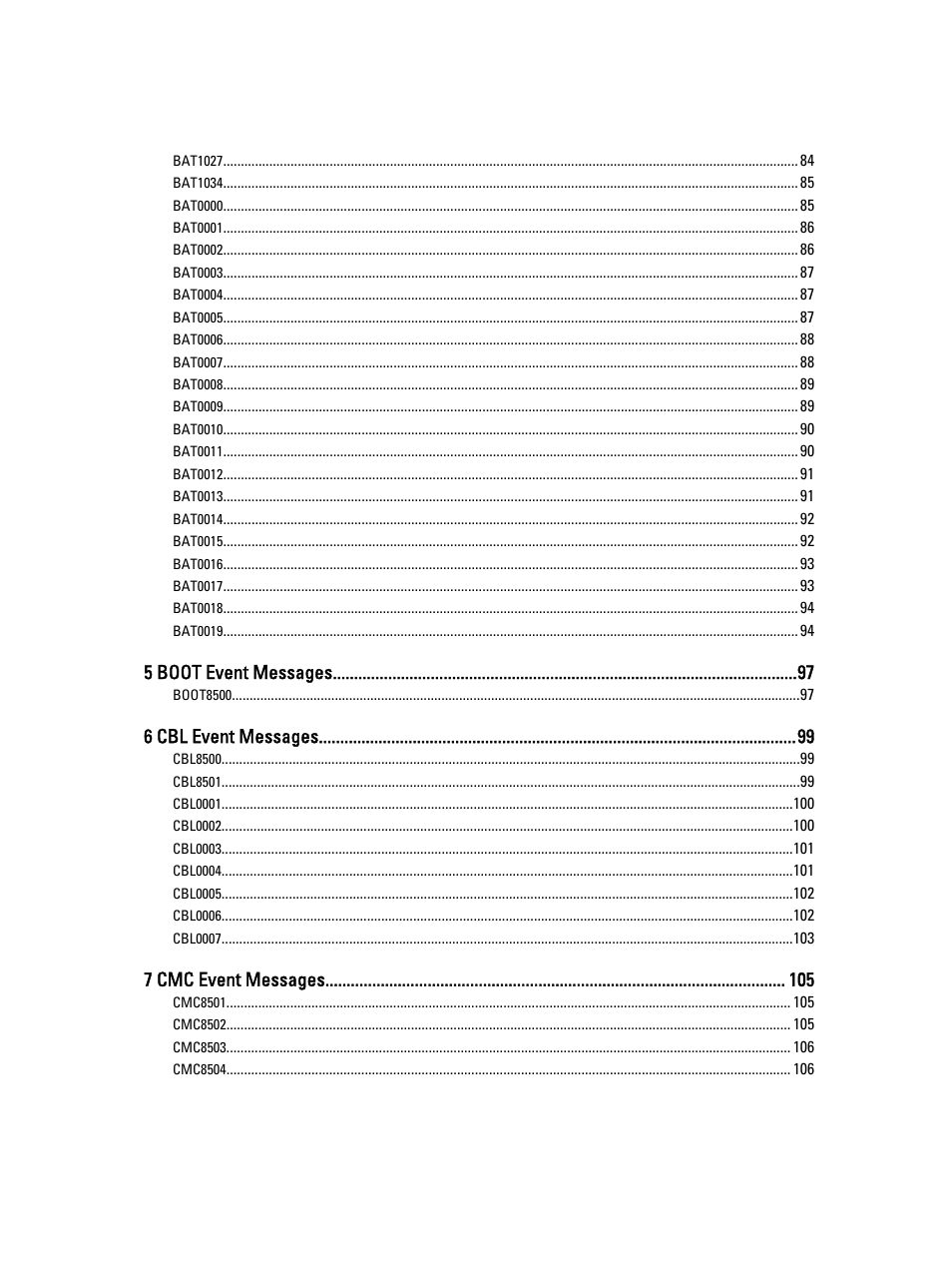 5 boot event messages, 6 cbl event messages, 7 cmc event messages | Dell PowerEdge VRTX User Manual | Page 5 / 931