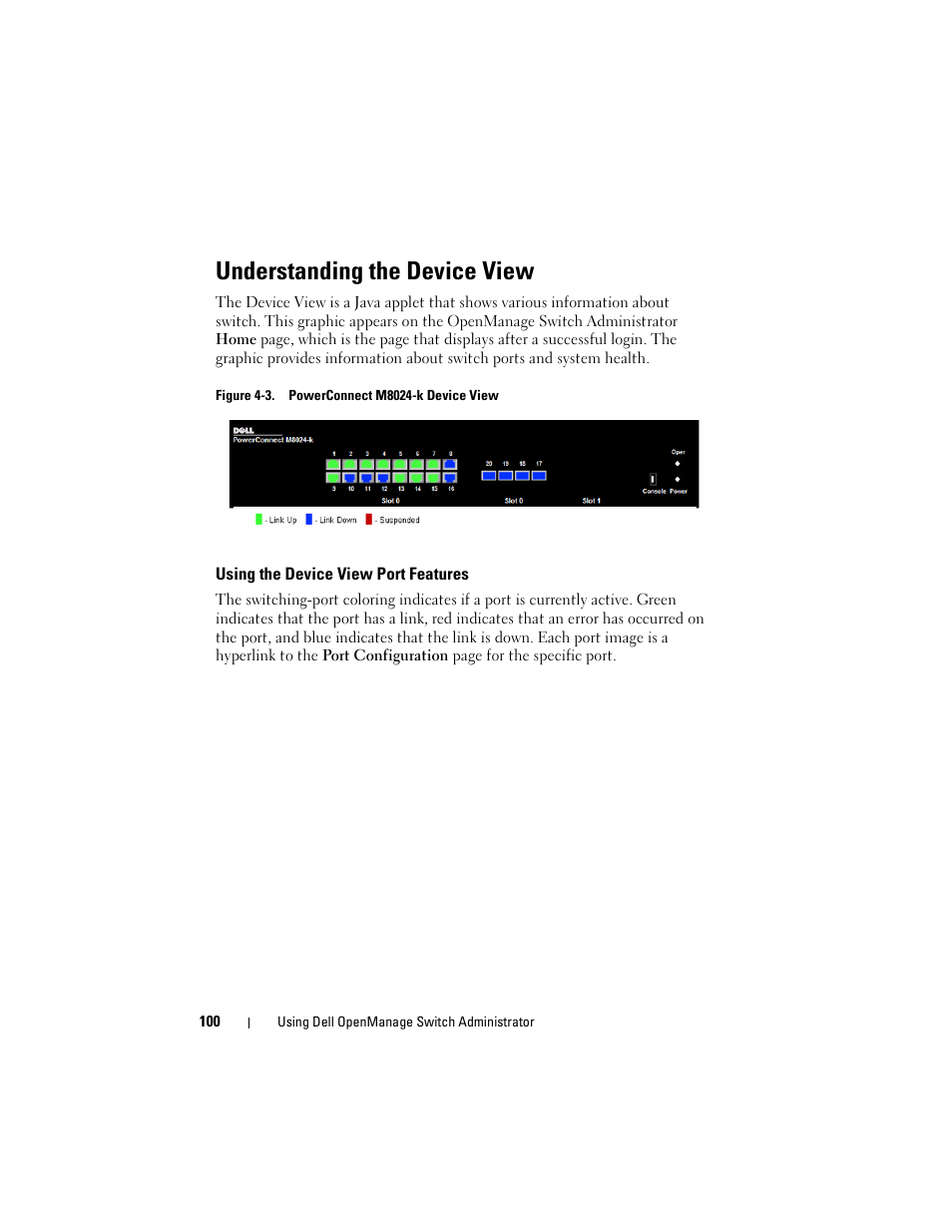 Understanding the device view, Using the device view port features | Dell POWEREDGE M1000E User Manual | Page 100 / 1246