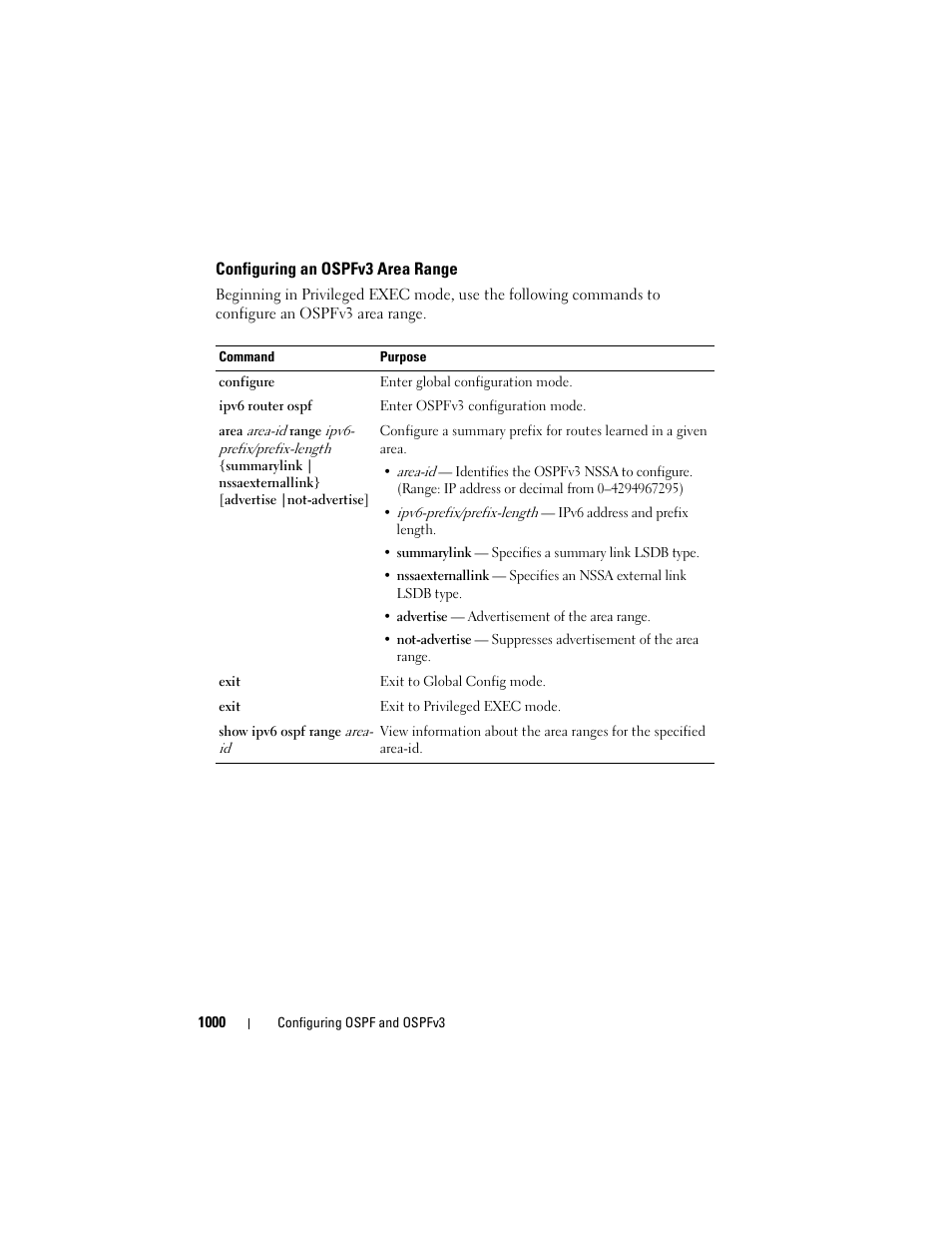 Configuring an ospfv3 area range | Dell POWEREDGE M1000E User Manual | Page 1000 / 1246