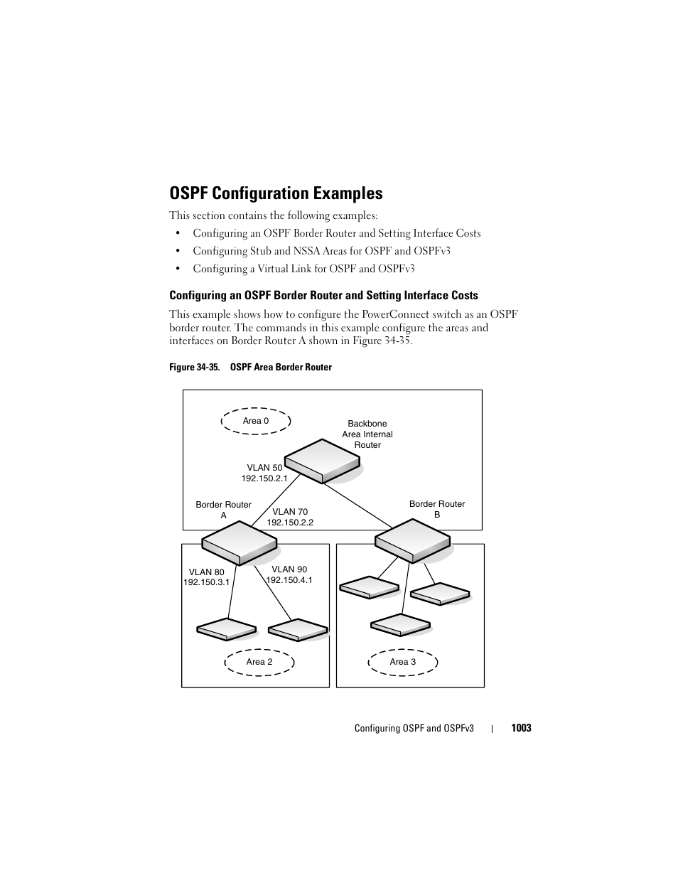 Ospf configuration examples, Configuring an ospf border router and, Setting interface costs | Dell POWEREDGE M1000E User Manual | Page 1003 / 1246