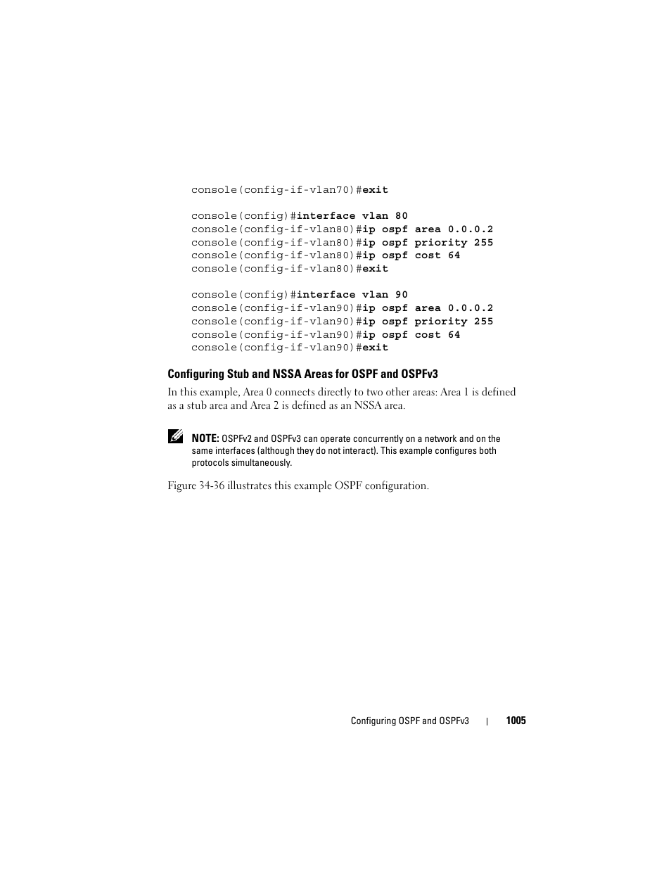 Configuring stub and nssa areas for, Ospf and ospfv3 | Dell POWEREDGE M1000E User Manual | Page 1005 / 1246