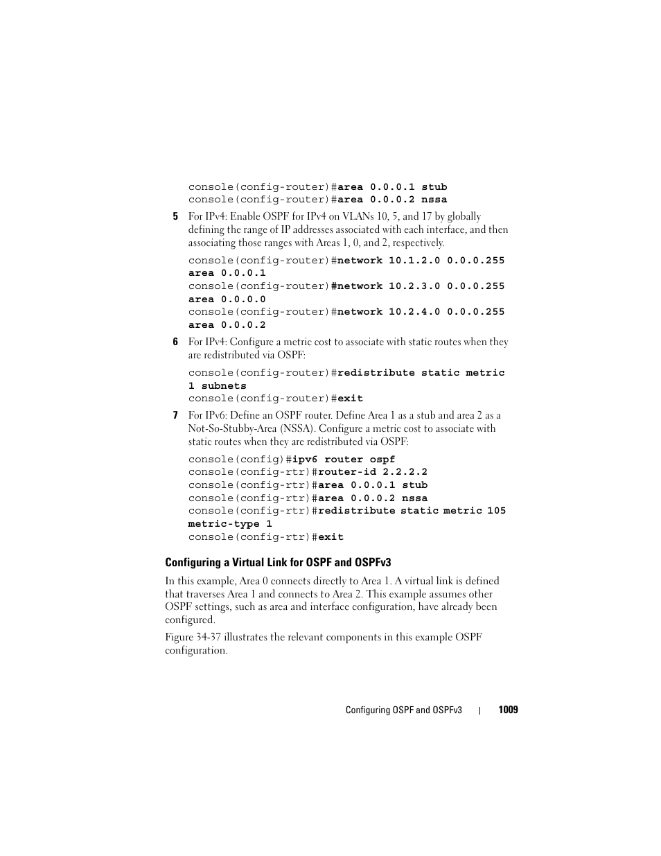 Configuring a virtual link for ospf and ospfv3, Configuring a virtual link for ospf and, Ospfv3 | Dell POWEREDGE M1000E User Manual | Page 1009 / 1246