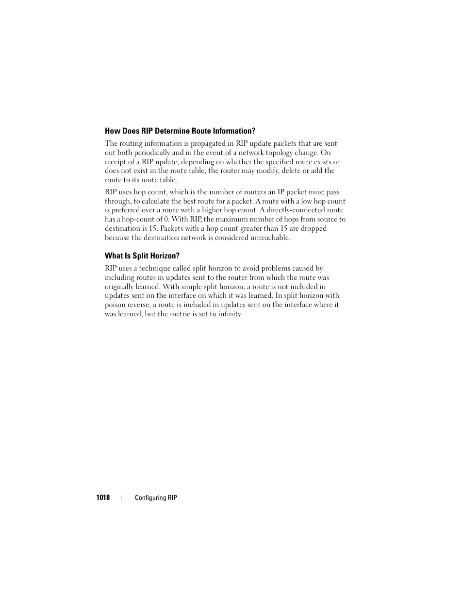 How does rip determine route information, What is split horizon, How does rip determine route | Information | Dell POWEREDGE M1000E User Manual | Page 1018 / 1246