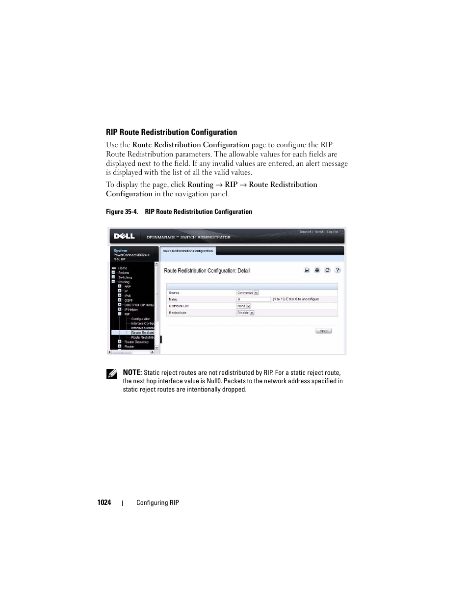 Rip route redistribution configuration | Dell POWEREDGE M1000E User Manual | Page 1024 / 1246