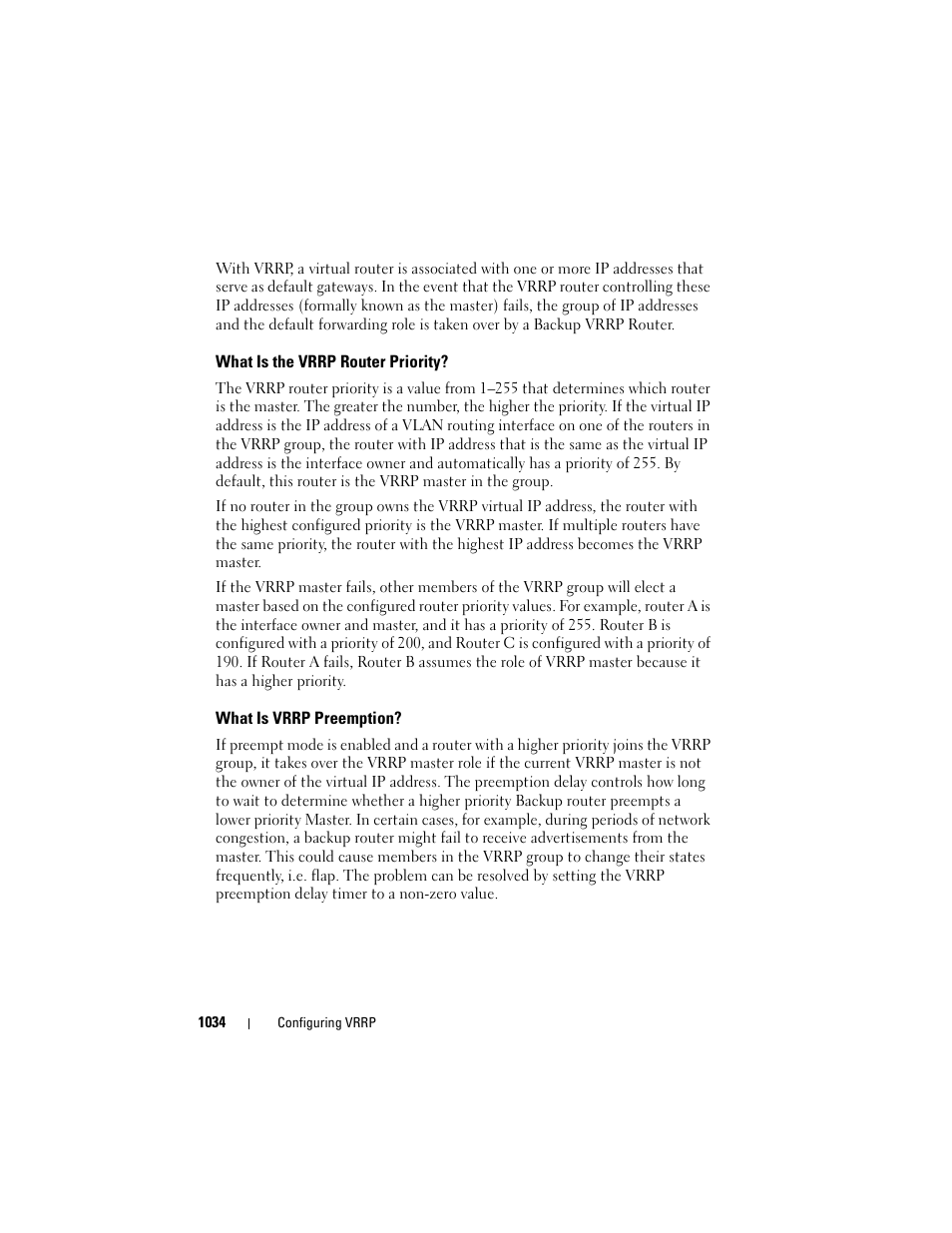 What is the vrrp router priority, What is vrrp preemption | Dell POWEREDGE M1000E User Manual | Page 1034 / 1246