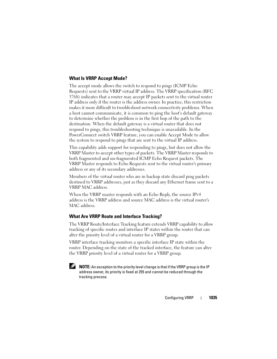 What is vrrp accept mode, What are vrrp route and interface tracking, What are vrrp route and interface | Tracking | Dell POWEREDGE M1000E User Manual | Page 1035 / 1246