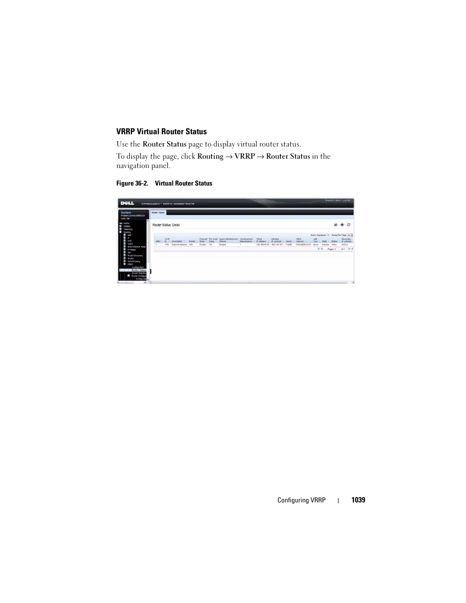 Vrrp virtual router status | Dell POWEREDGE M1000E User Manual | Page 1039 / 1246