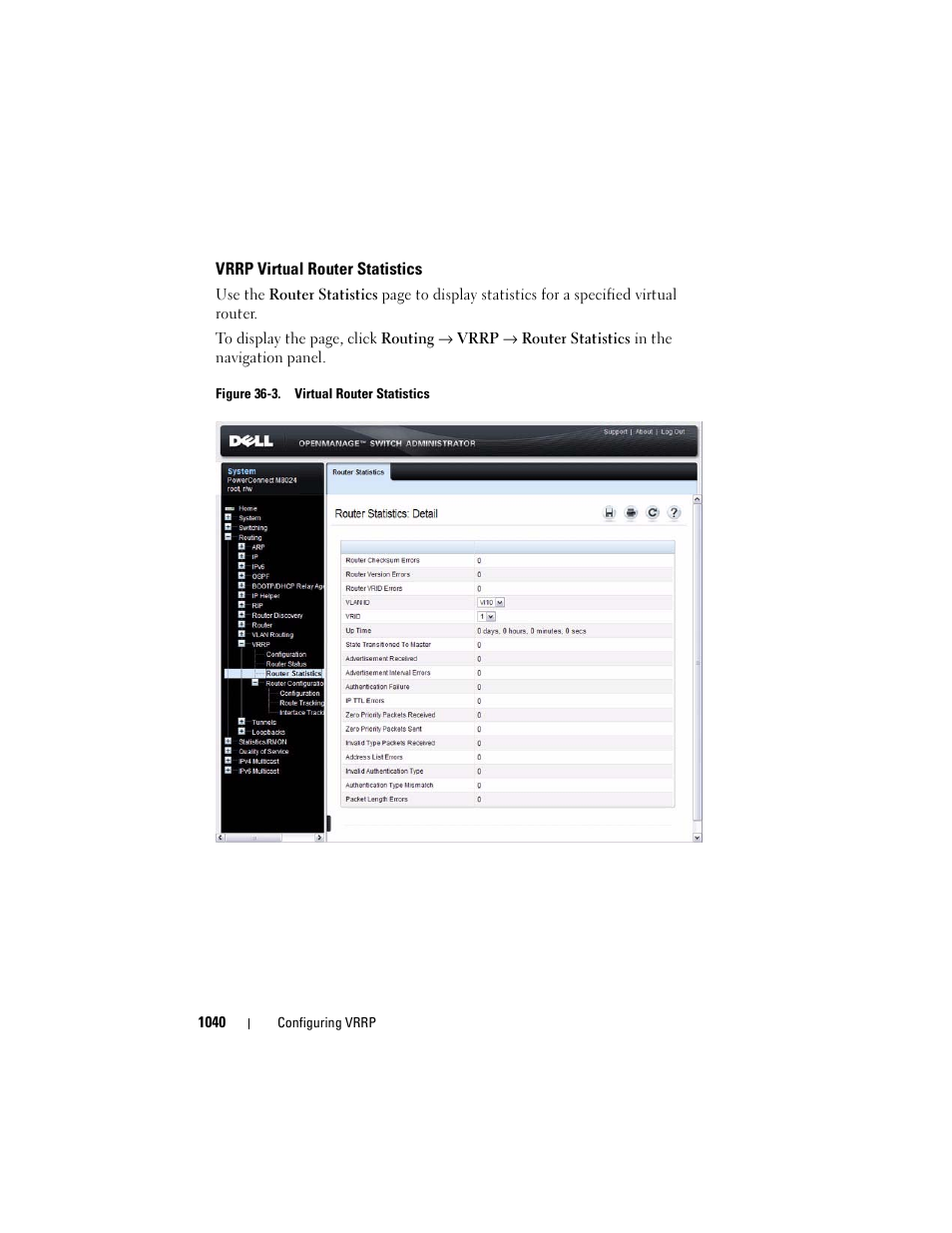 Vrrp virtual router statistics | Dell POWEREDGE M1000E User Manual | Page 1040 / 1246