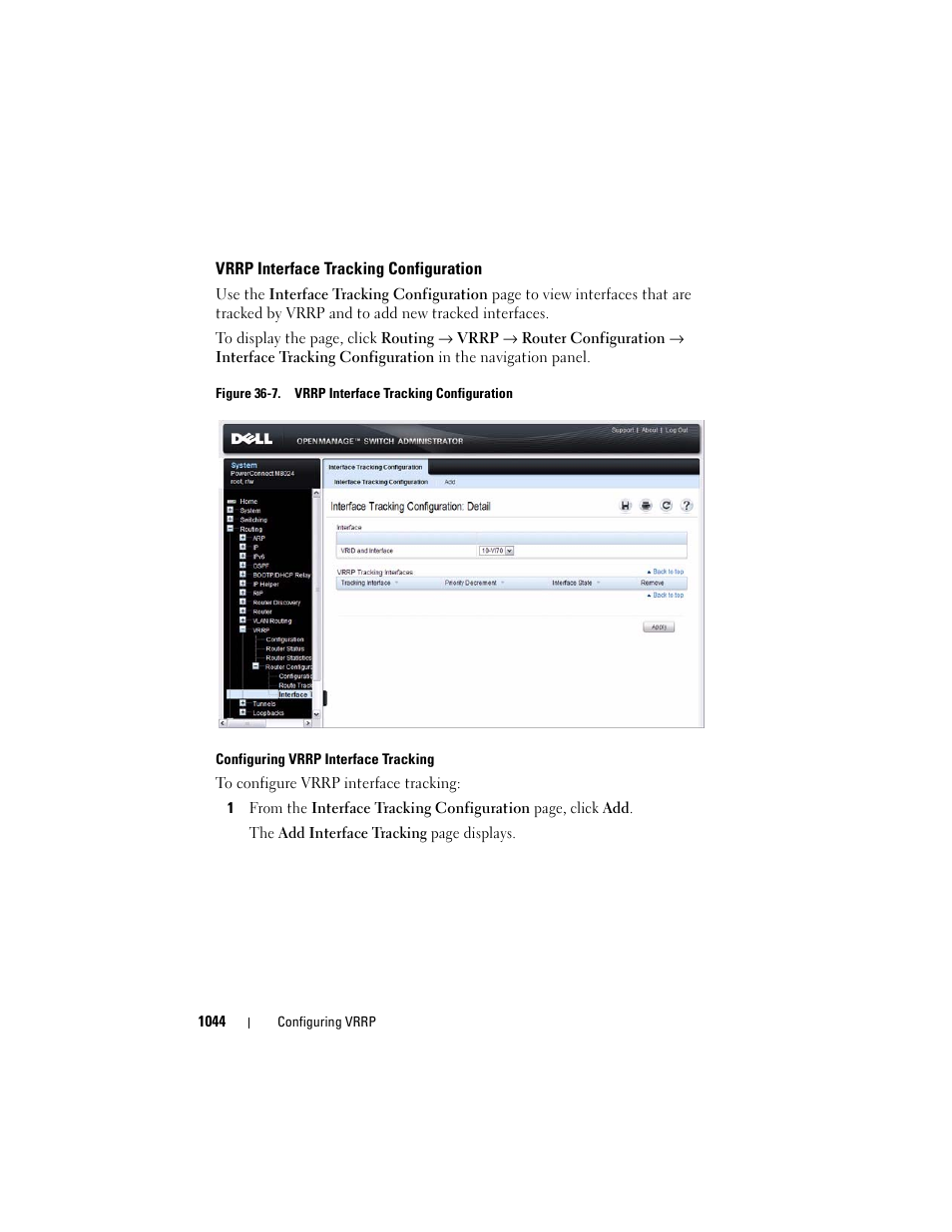 Vrrp interface tracking configuration | Dell POWEREDGE M1000E User Manual | Page 1044 / 1246