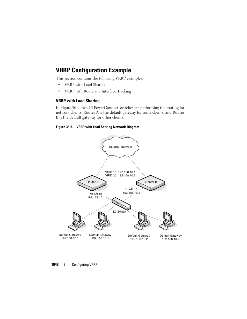 Vrrp configuration example, Vrrp with load sharing | Dell POWEREDGE M1000E User Manual | Page 1048 / 1246