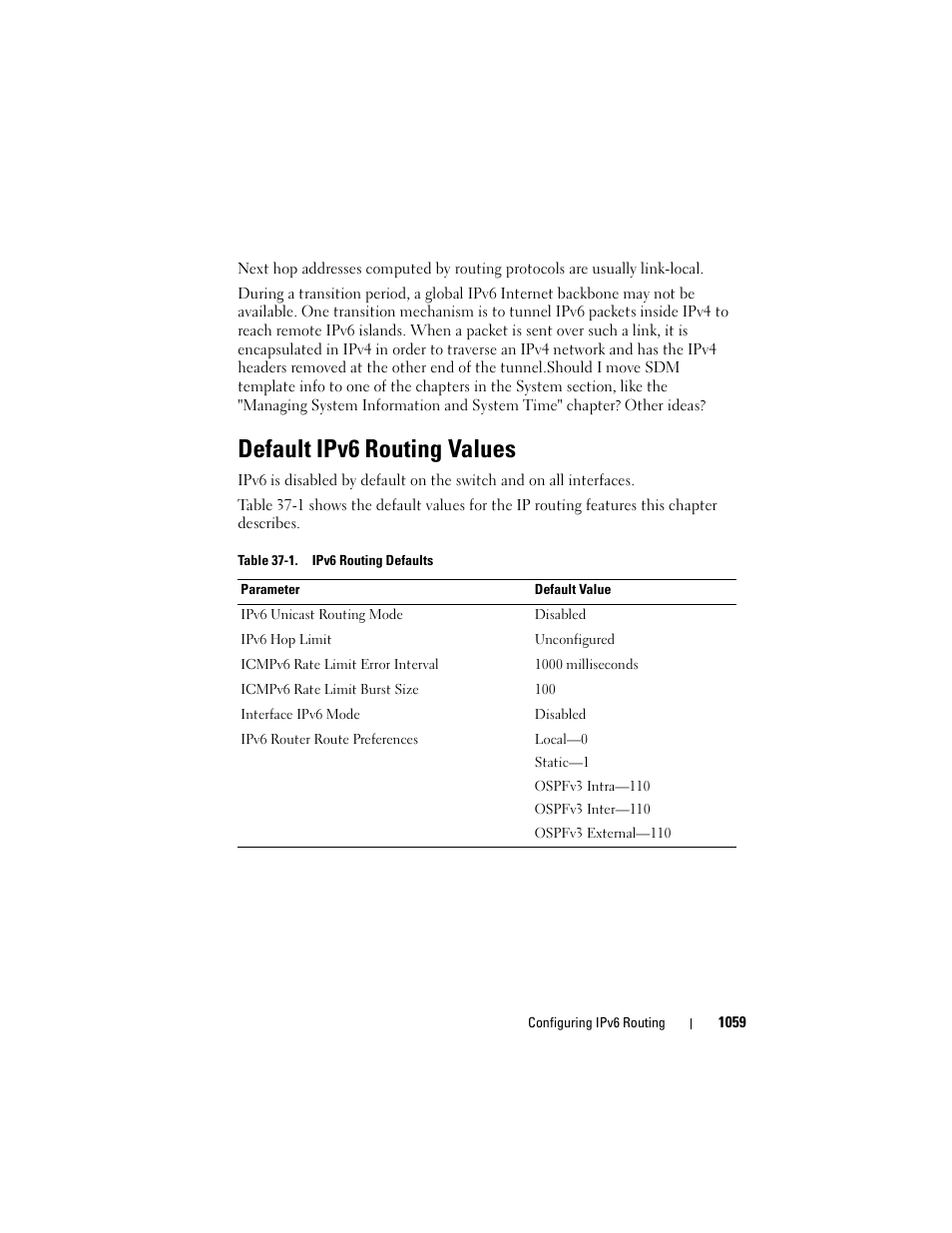 Default ipv6 routing values | Dell POWEREDGE M1000E User Manual | Page 1059 / 1246