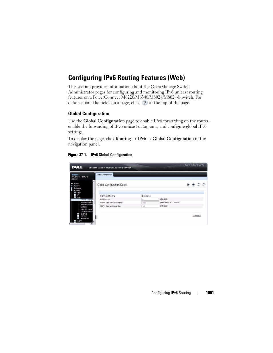 Configuring ipv6 routing features (web), Global configuration | Dell POWEREDGE M1000E User Manual | Page 1061 / 1246