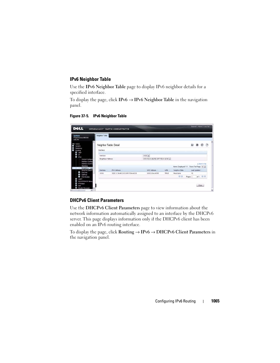 Ipv6 neighbor table, Dhcpv6 client parameters | Dell POWEREDGE M1000E User Manual | Page 1065 / 1246