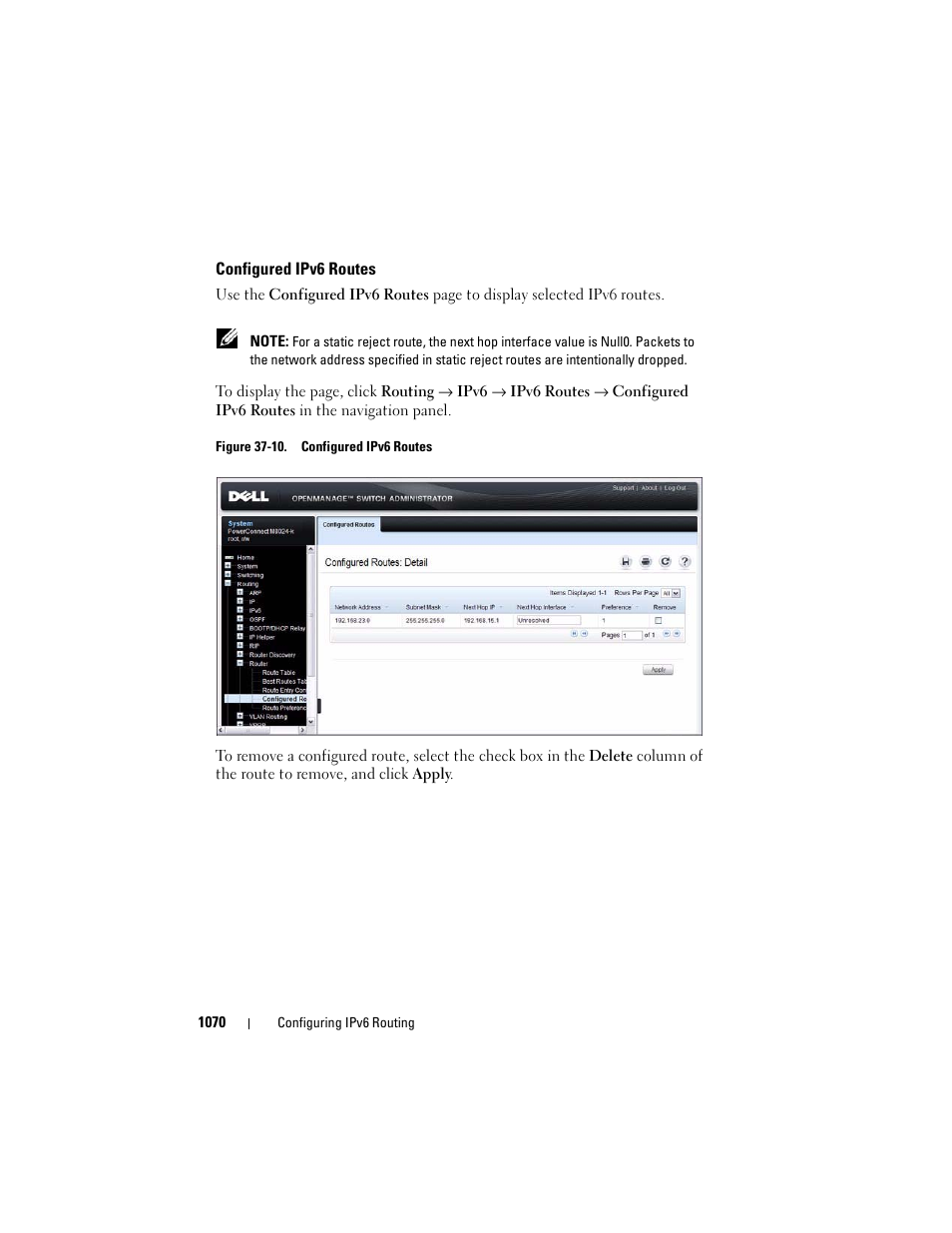 Configured ipv6 routes | Dell POWEREDGE M1000E User Manual | Page 1070 / 1246