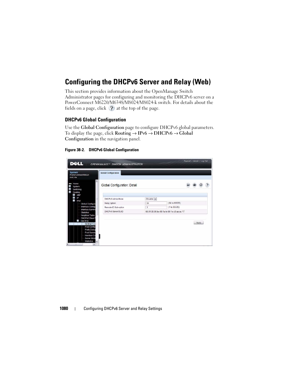 Configuring the dhcpv6 server and relay (web), Dhcpv6 global configuration | Dell POWEREDGE M1000E User Manual | Page 1080 / 1246