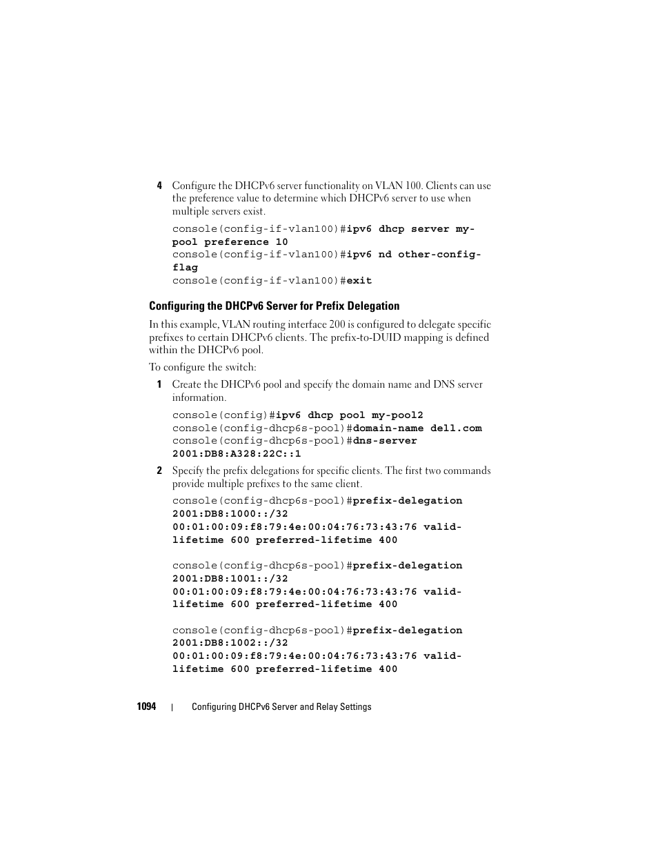 Configuring the dhcpv6 server for prefix, Delegation | Dell POWEREDGE M1000E User Manual | Page 1094 / 1246