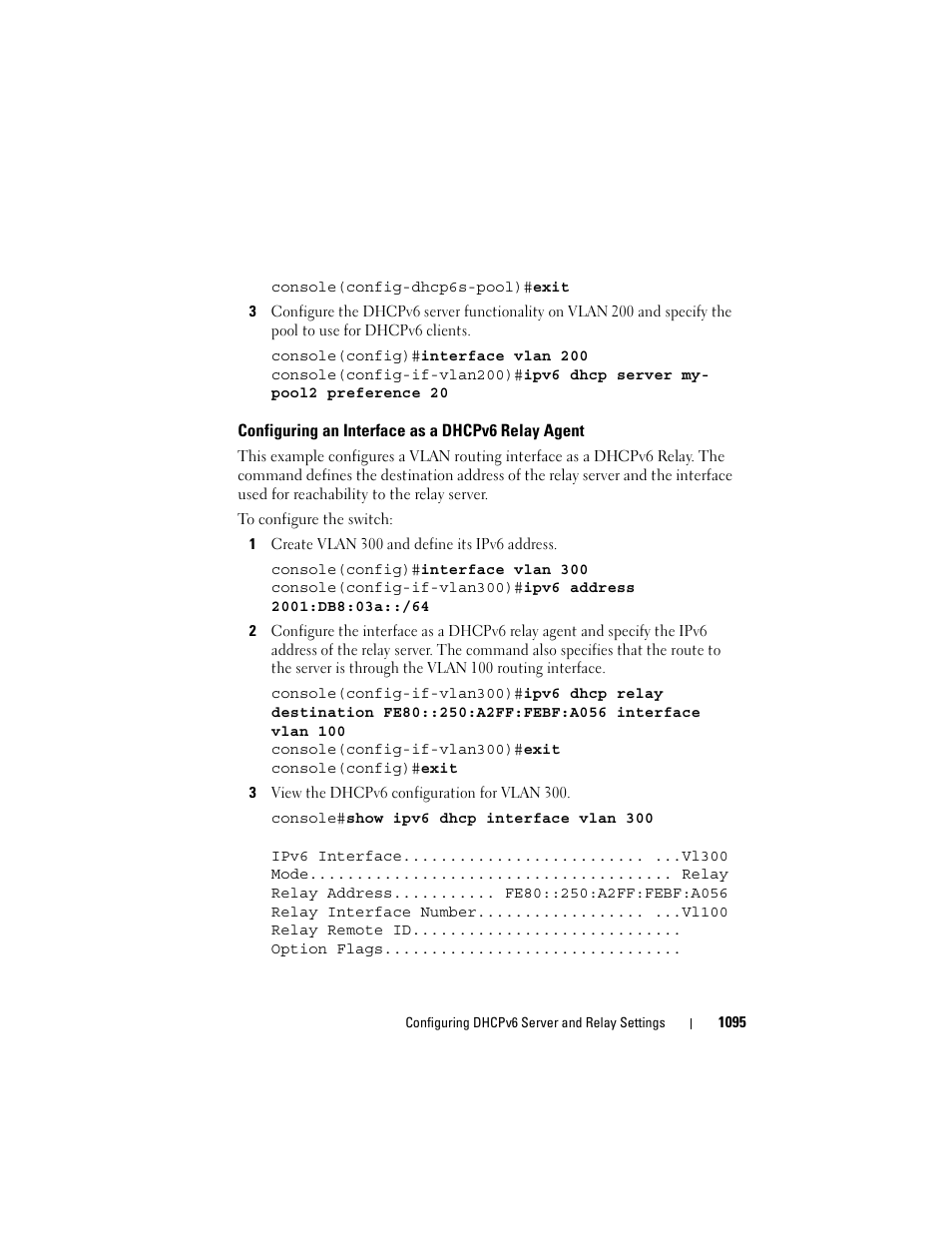 Configuring an interface as a dhcpv6 relay agent, Configuring an interface as a dhcpv6, Relay agent | Dell POWEREDGE M1000E User Manual | Page 1095 / 1246