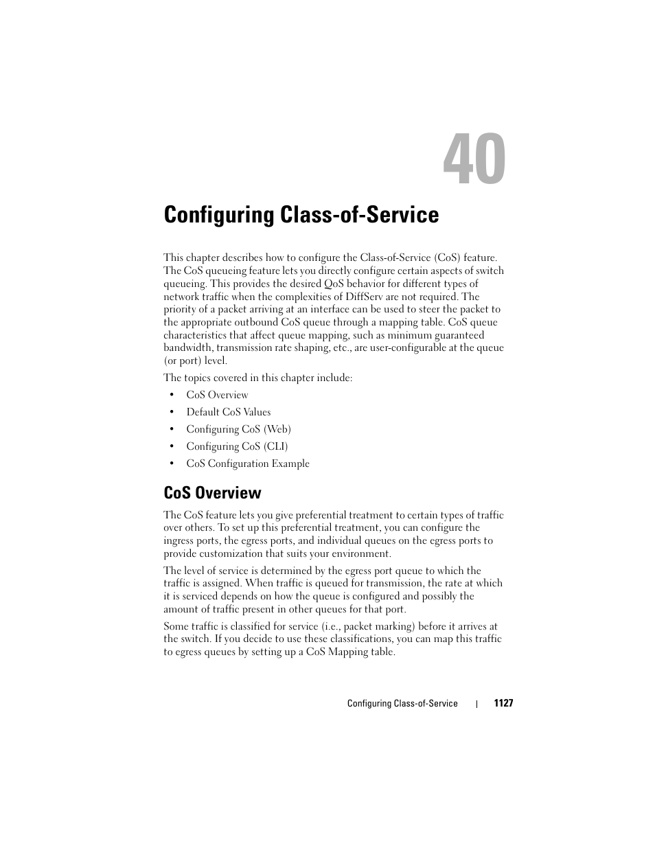 Configuring class-of-service, Cos overview, Configuring class-of-service" on | Dell POWEREDGE M1000E User Manual | Page 1127 / 1246