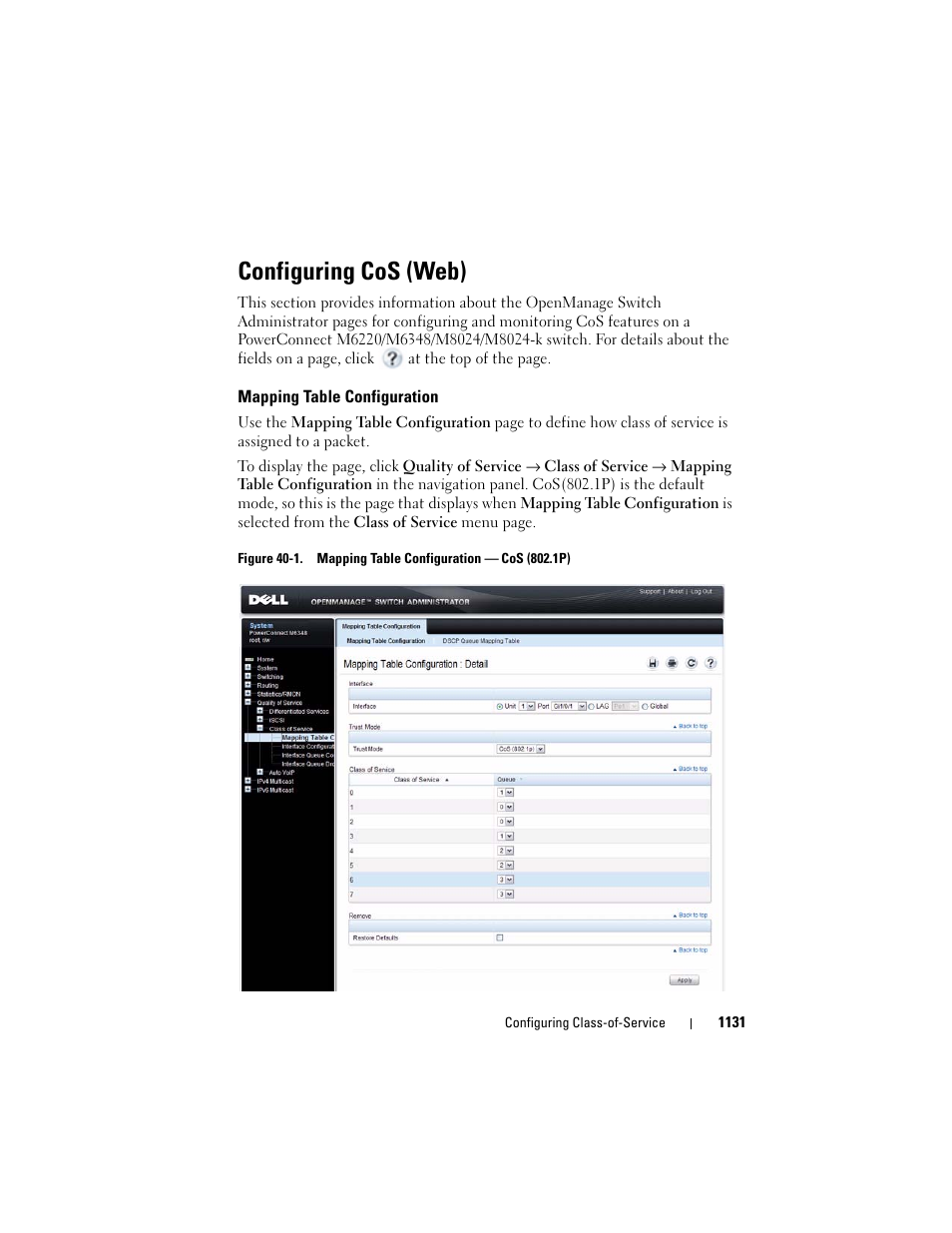 Configuring cos (web), Mapping table configuration | Dell POWEREDGE M1000E User Manual | Page 1131 / 1246