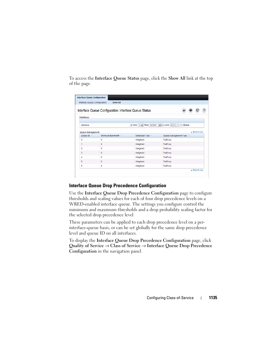 Interface queue drop precedence configuration, Interface queue drop precedence, Configuration | Dell POWEREDGE M1000E User Manual | Page 1135 / 1246