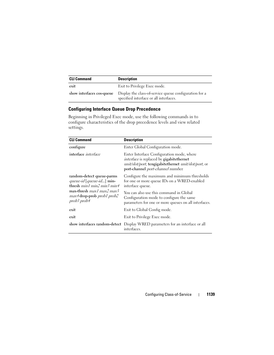 Configuring interface queue drop precedence, Configuring interface queue drop, Precedence | Dell POWEREDGE M1000E User Manual | Page 1139 / 1246