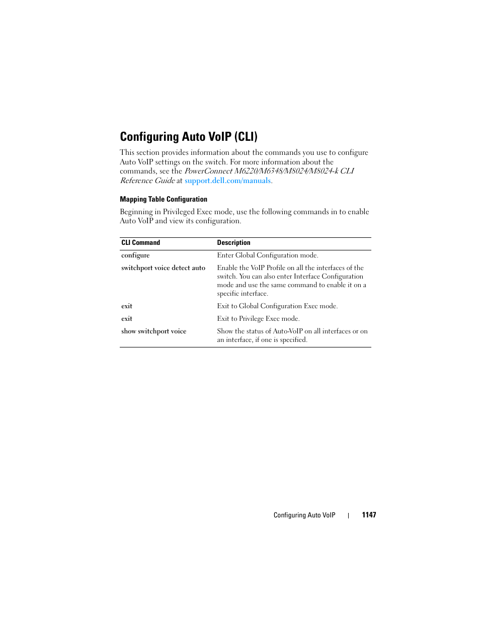 Configuring auto voip (cli) | Dell POWEREDGE M1000E User Manual | Page 1147 / 1246