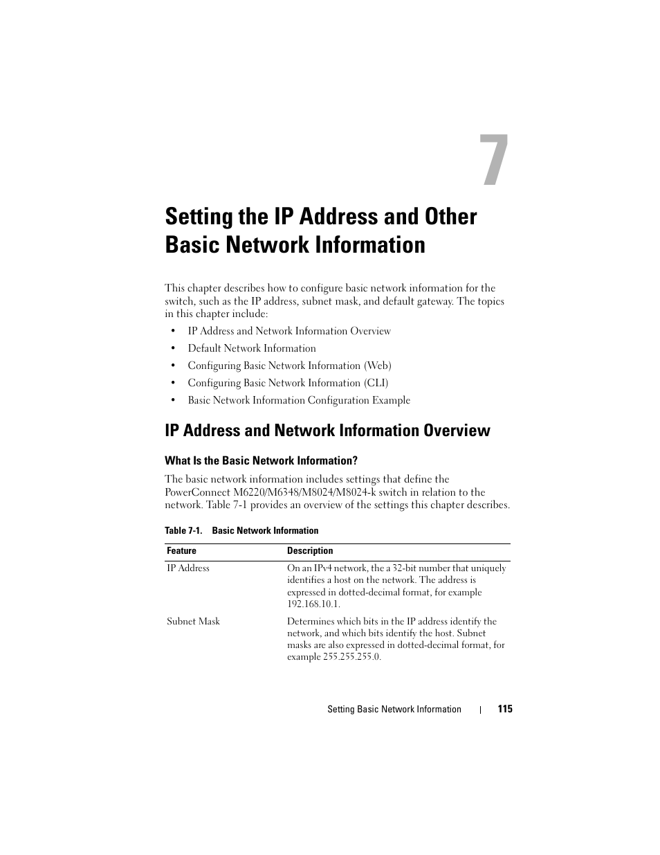 Ip address and network information overview, What is the basic network information, Setting the ip address and other | Basic network information, See "setting, Setting the, Setting the ip | Dell POWEREDGE M1000E User Manual | Page 115 / 1246