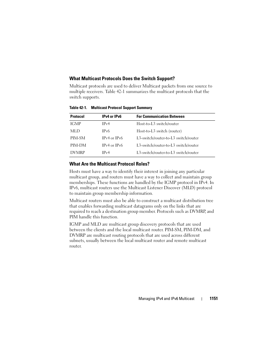 What multicast protocols does the switch support, What are the multicast protocol roles, What multicast protocols does the | Switch support | Dell POWEREDGE M1000E User Manual | Page 1151 / 1246