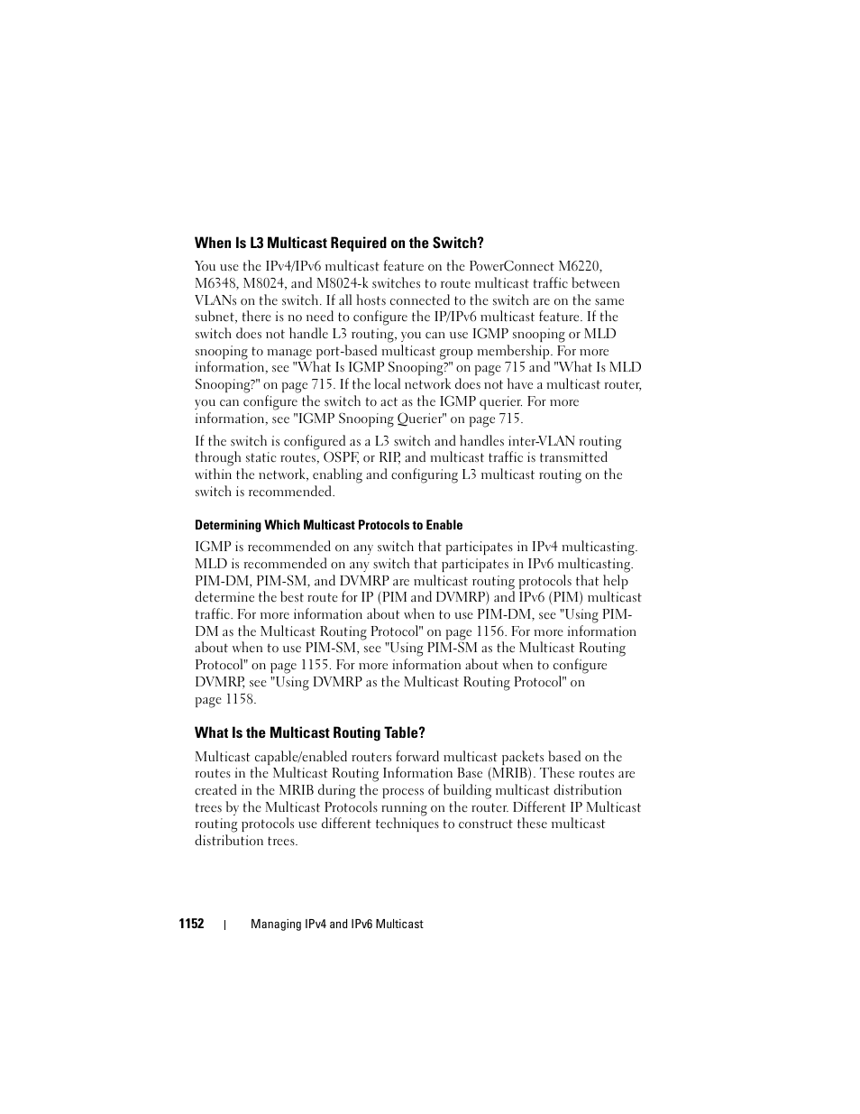 When is l3 multicast required on the switch, What is the multicast routing table, When is l3 multicast required on the | Switch | Dell POWEREDGE M1000E User Manual | Page 1152 / 1246