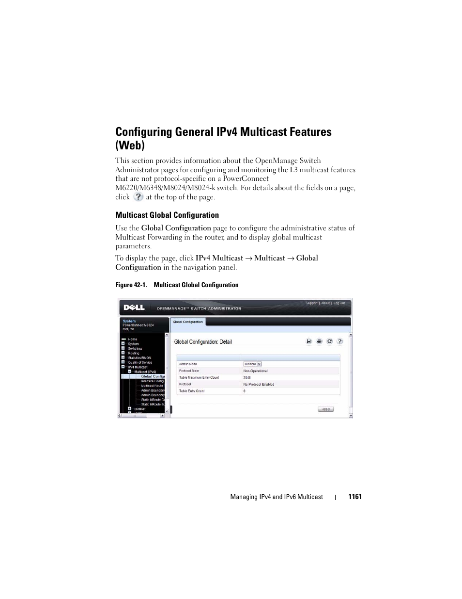 Configuring general ipv4 multicast features (web), Multicast global configuration, Configuring general ipv4 multicast features | Web), Configuring general ipv4, Multicast features (web) | Dell POWEREDGE M1000E User Manual | Page 1161 / 1246