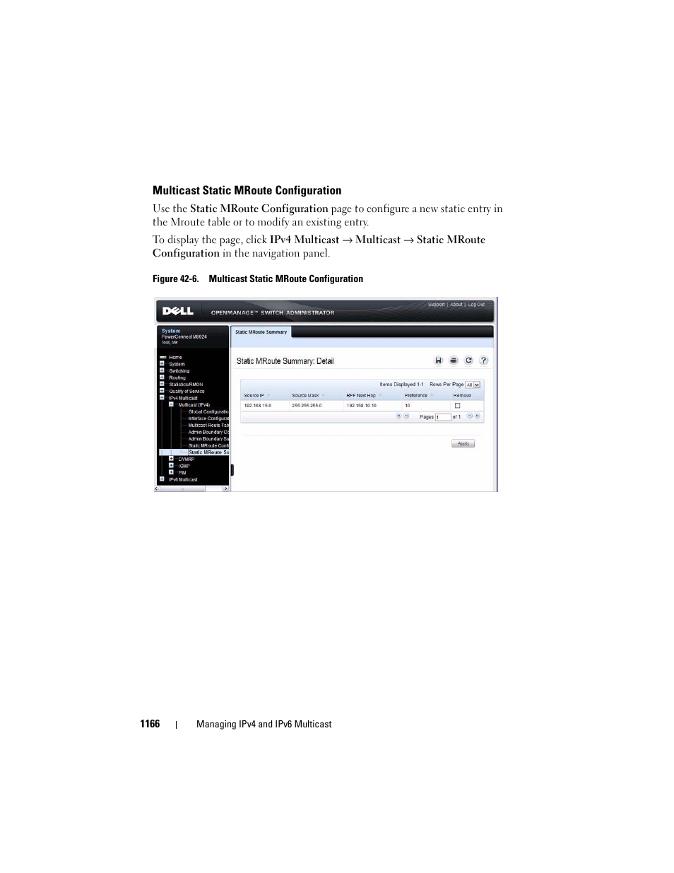 Multicast static mroute configuration | Dell POWEREDGE M1000E User Manual | Page 1166 / 1246