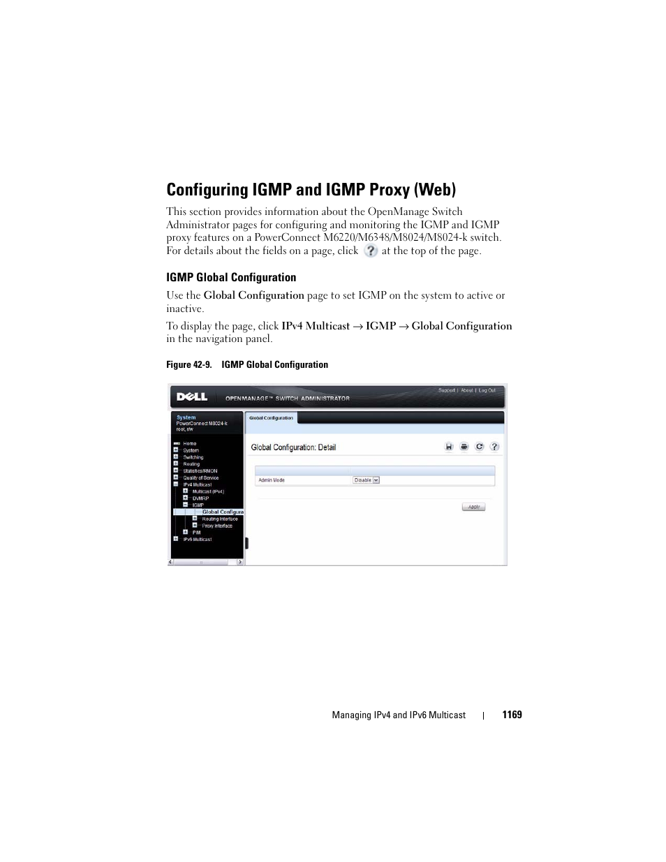 Configuring igmp and igmp proxy (web), Igmp global configuration, Configuring igmp and | Igmp proxy (web) | Dell POWEREDGE M1000E User Manual | Page 1169 / 1246