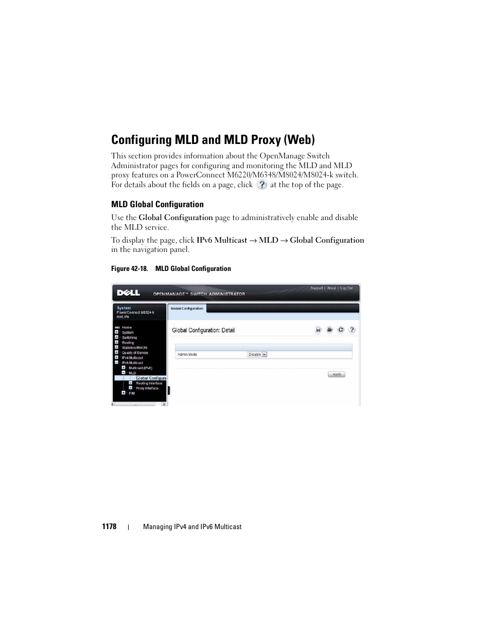 Configuring mld and mld proxy (web), Mld global configuration, Configuring mld and mld | Proxy (web) | Dell POWEREDGE M1000E User Manual | Page 1178 / 1246