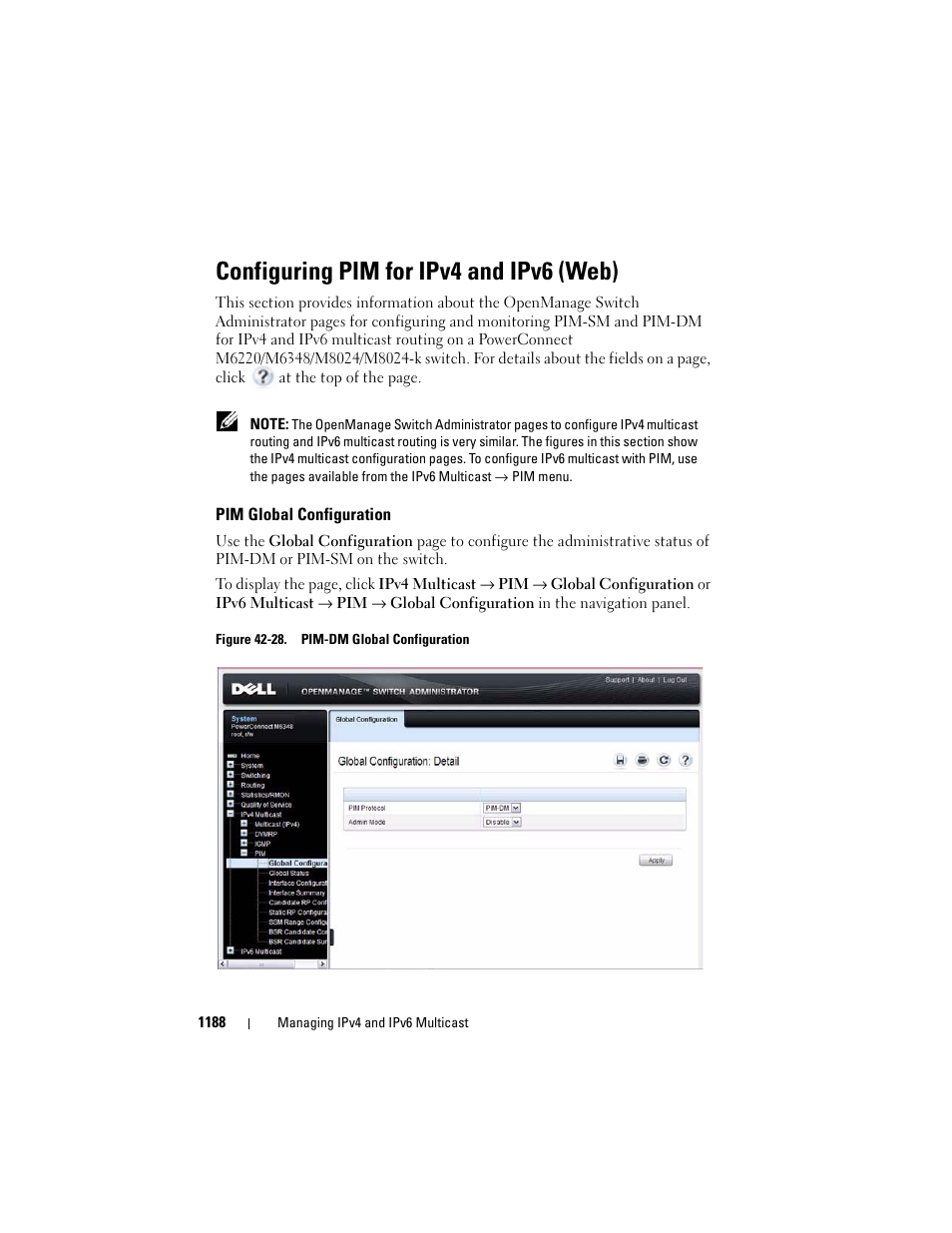 Configuring pim for ipv4 and ipv6 (web), Pim global configuration, Configuring pim for ipv4 and | Ipv6 (web) | Dell POWEREDGE M1000E User Manual | Page 1188 / 1246