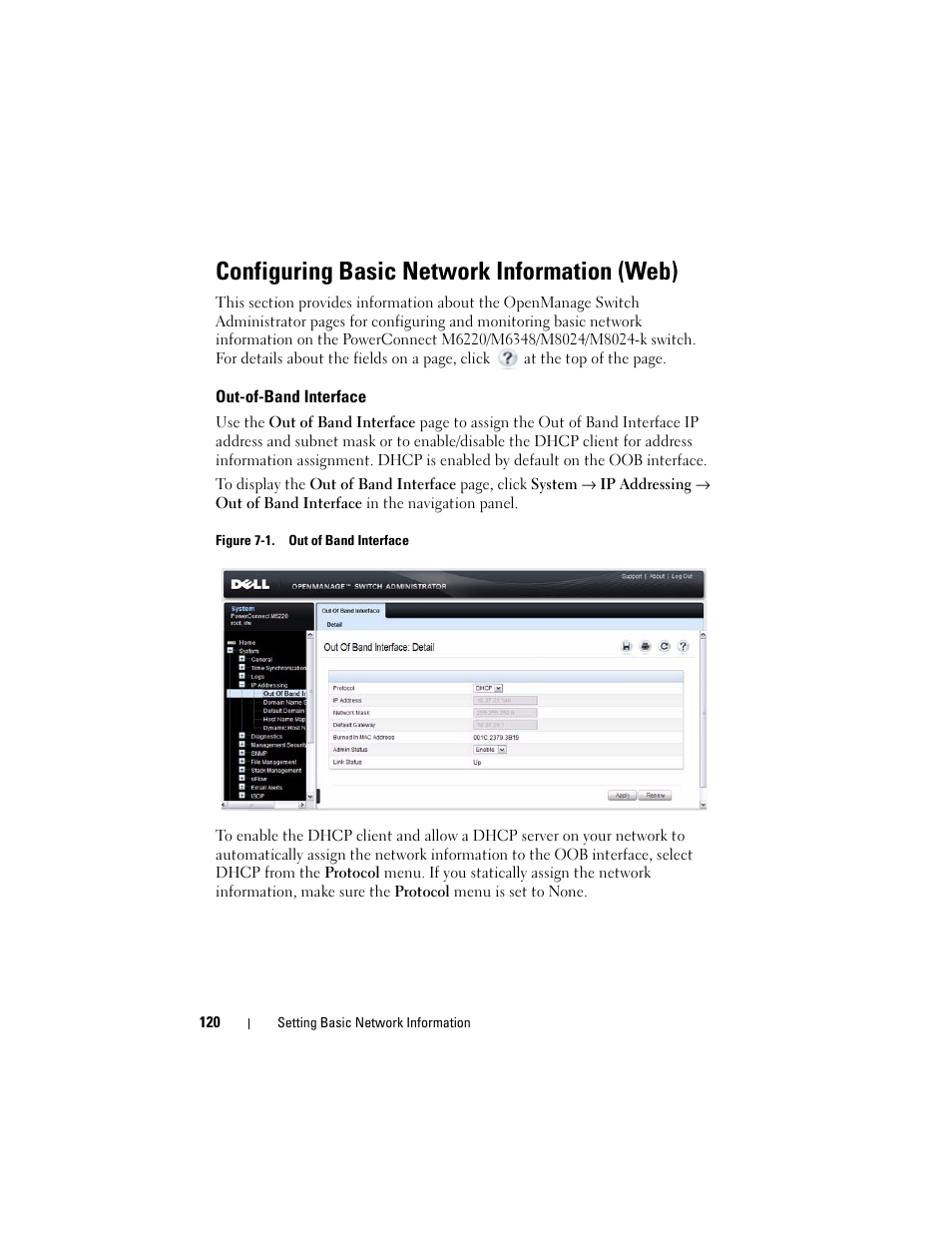 Configuring basic network information (web), Out-of-band interface | Dell POWEREDGE M1000E User Manual | Page 120 / 1246