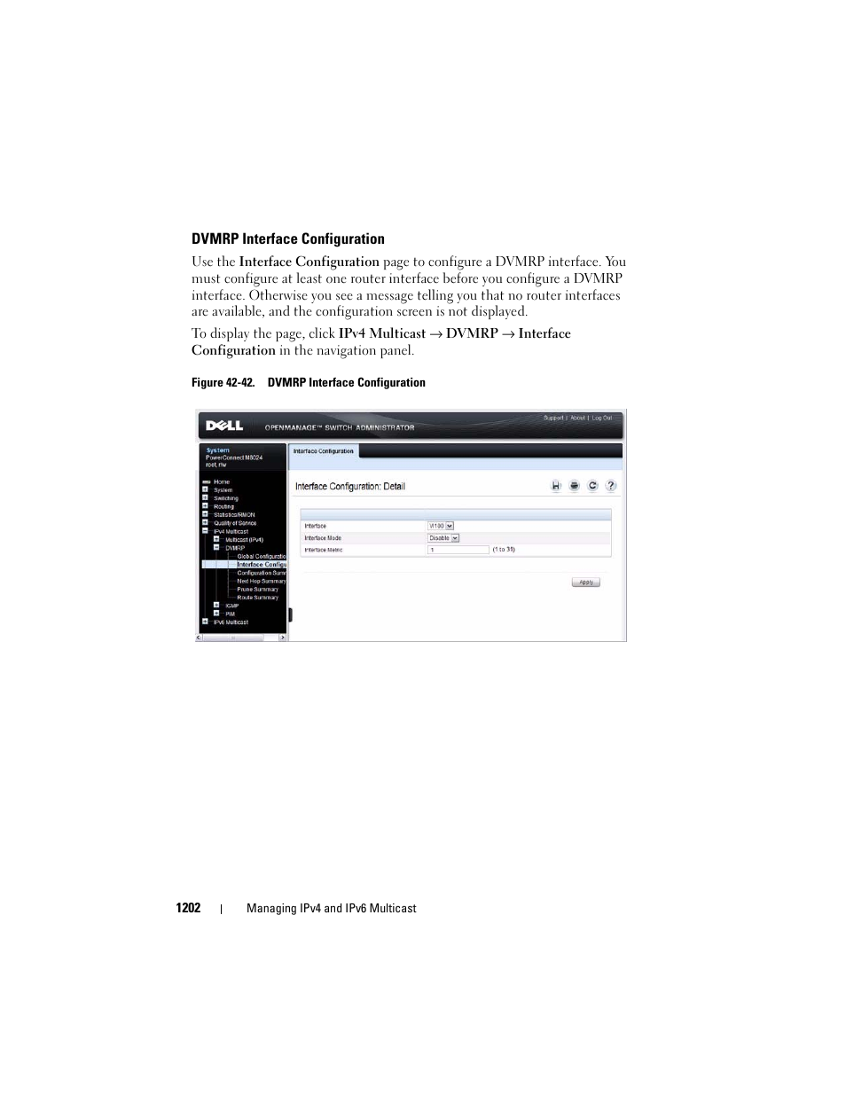 Dvmrp interface configuration | Dell POWEREDGE M1000E User Manual | Page 1202 / 1246