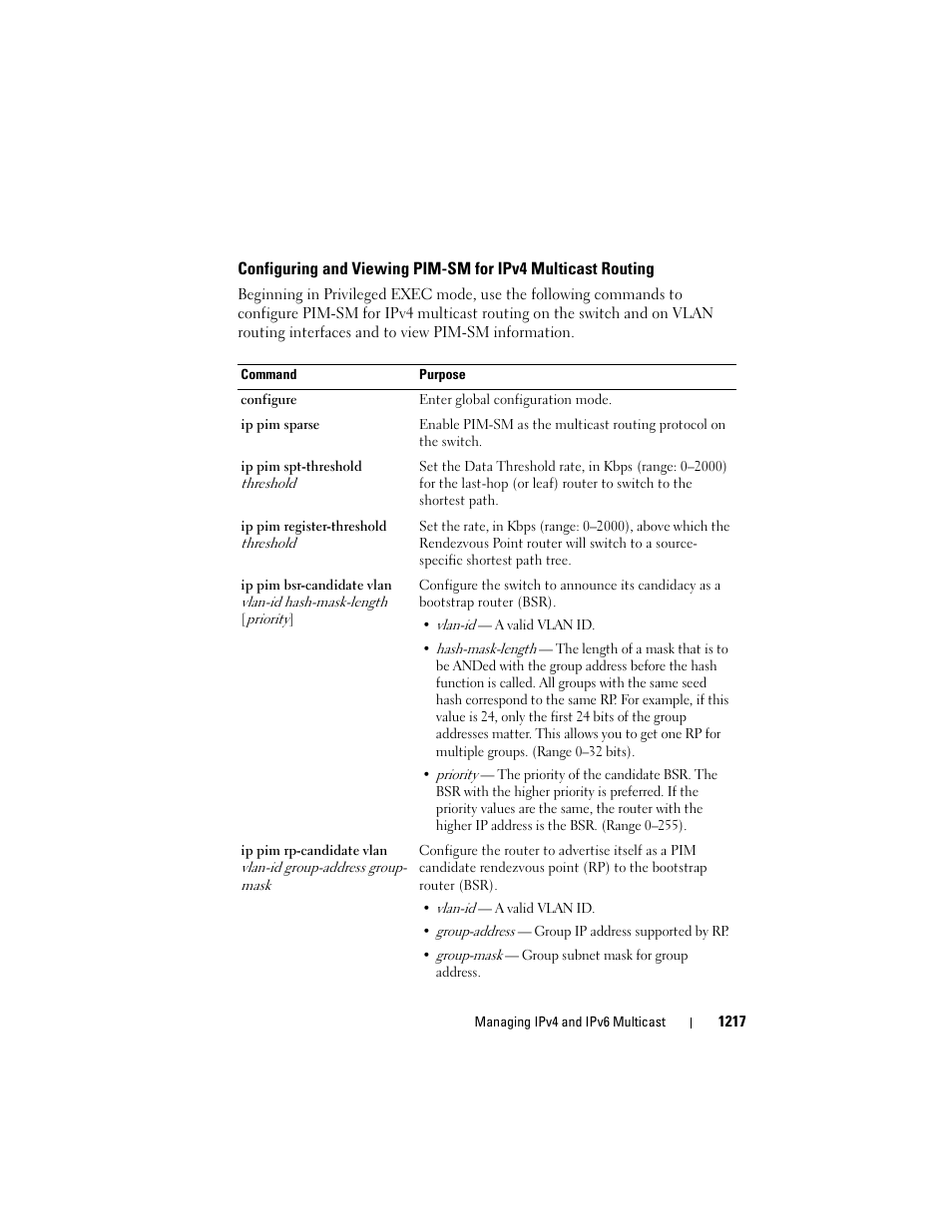 Configuring and viewing pim-sm for ipv4, Multicast routing | Dell POWEREDGE M1000E User Manual | Page 1217 / 1246