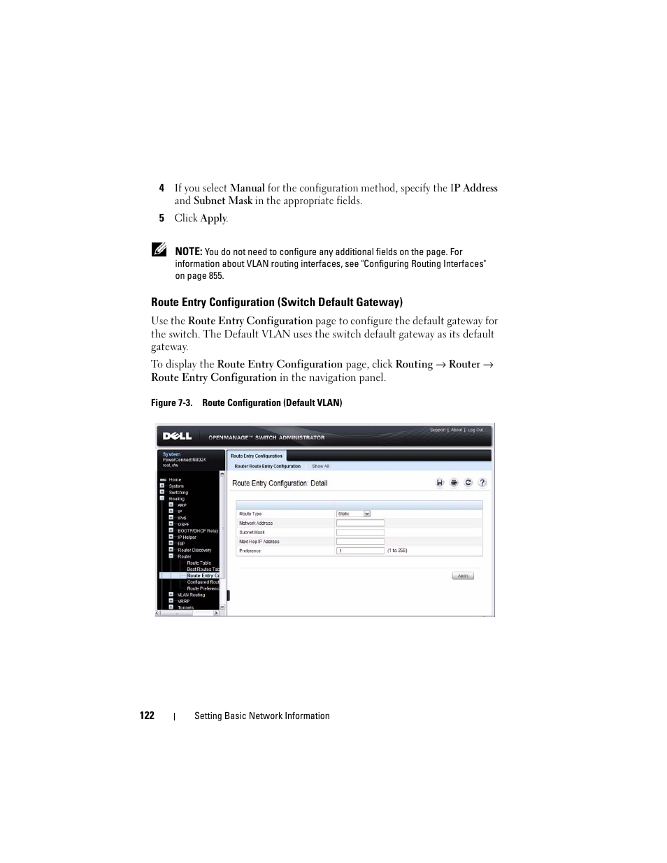 Route entry configuration (switch default gateway), Route entry configuration (switch default, Gateway) | Dell POWEREDGE M1000E User Manual | Page 122 / 1246