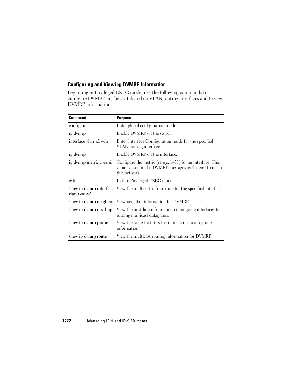 Configuring and viewing dvmrp information, Configuring and viewing dvmrp, Information | Dell POWEREDGE M1000E User Manual | Page 1222 / 1246