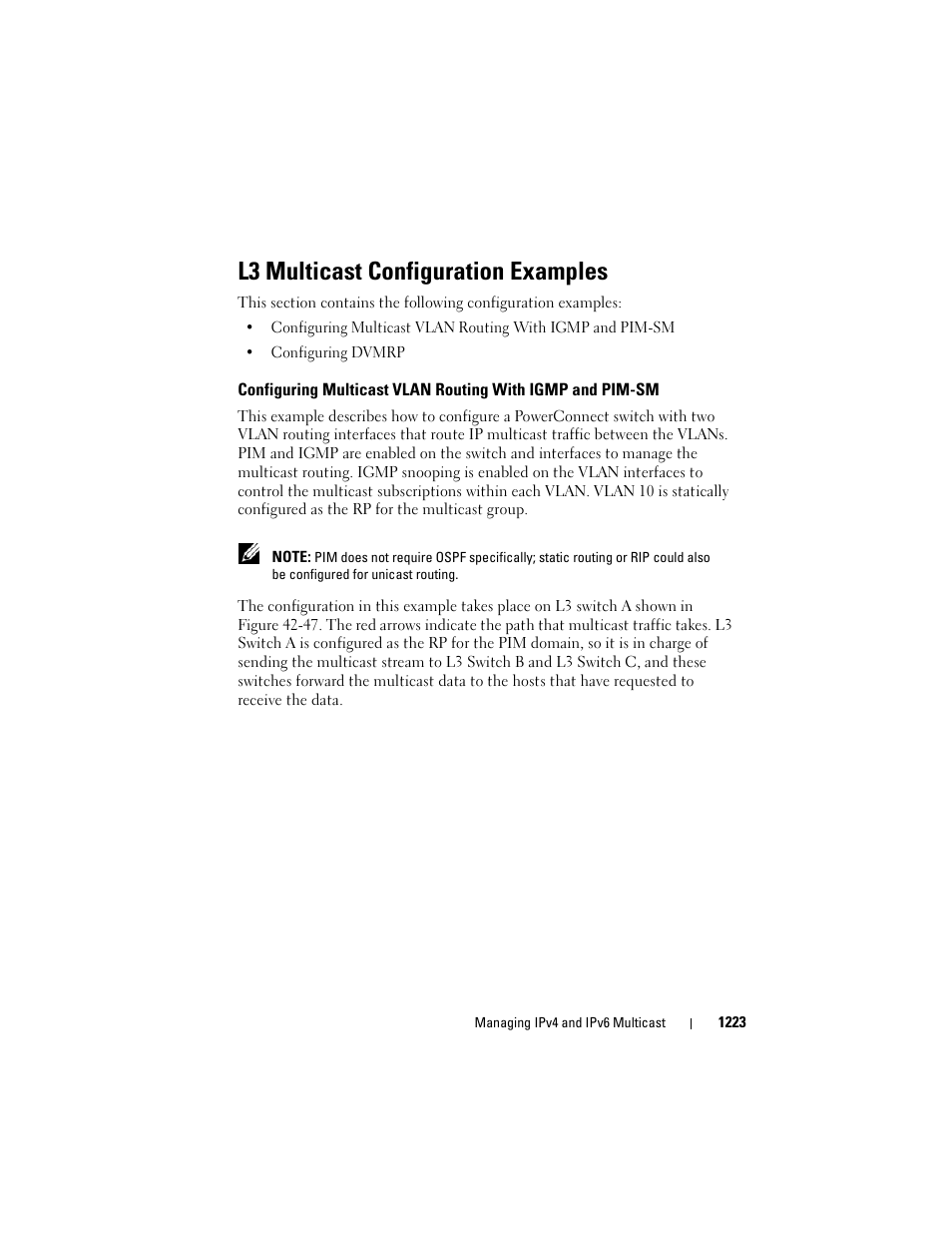 L3 multicast configuration examples, Configuring multicast vlan routing with, Igmp and pim-sm | L3 multicast configuration, Examples | Dell POWEREDGE M1000E User Manual | Page 1223 / 1246