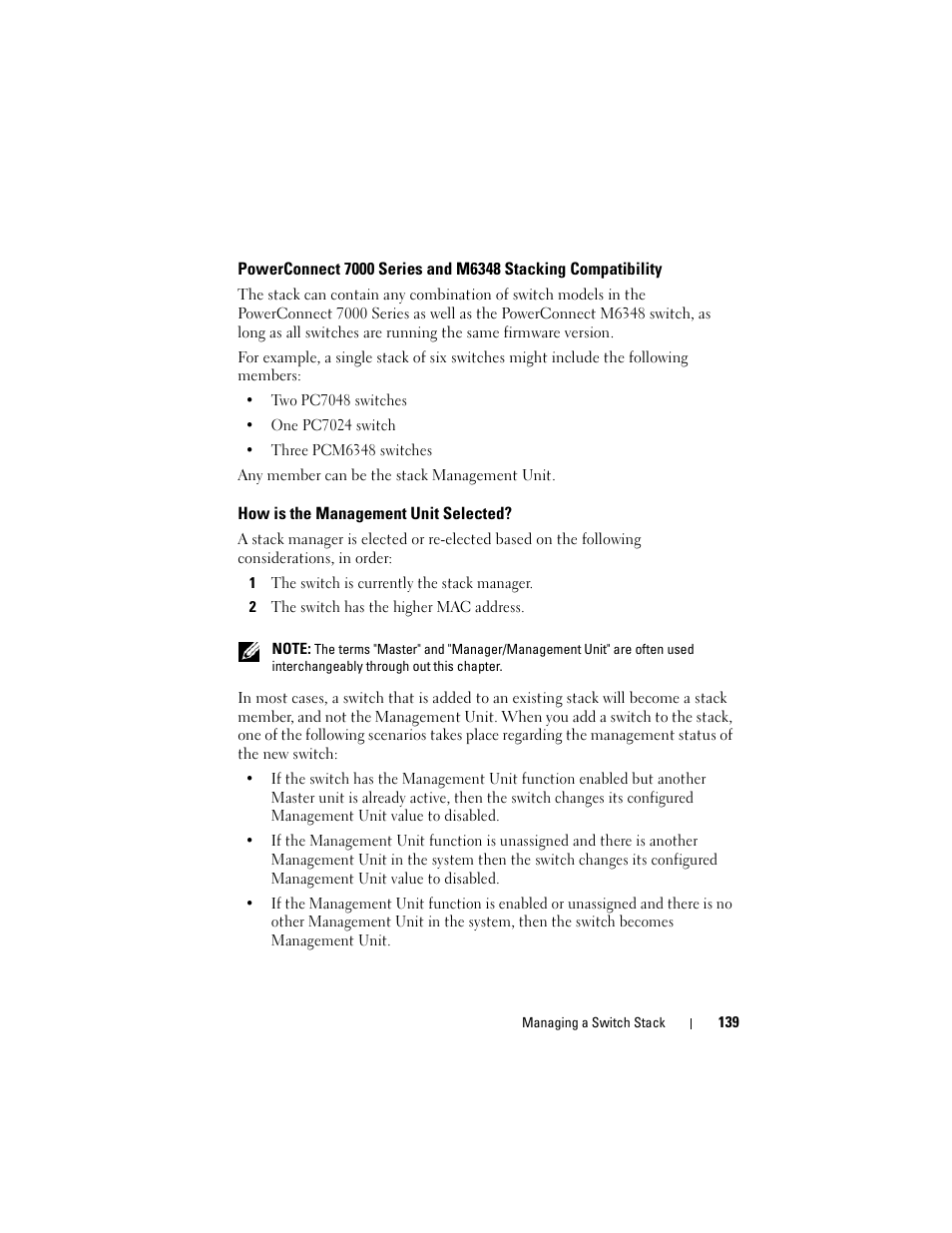 How is the management unit selected, Powerconnect 7000 series and m6348, Stacking compatibility | Dell POWEREDGE M1000E User Manual | Page 139 / 1246