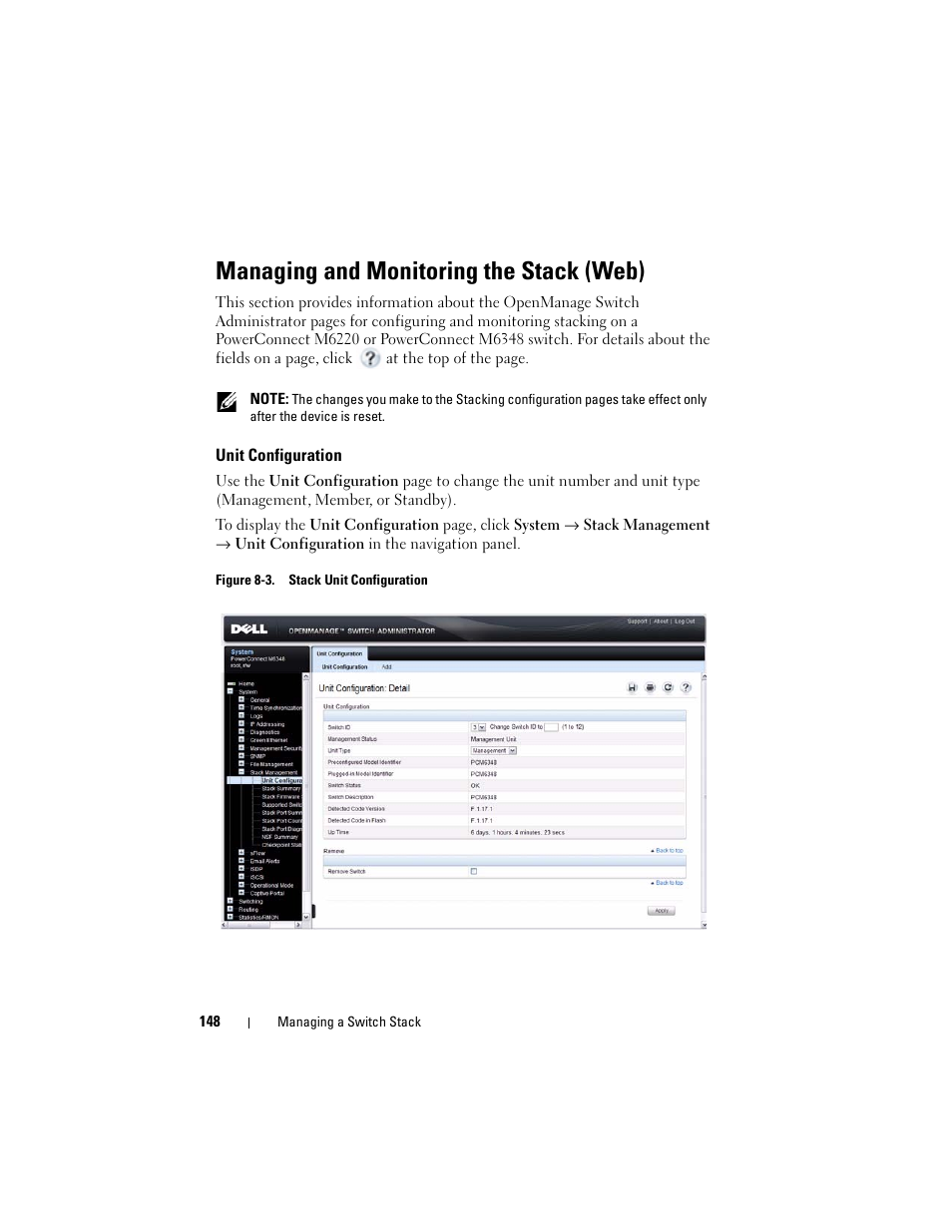 Managing and monitoring the stack (web), Unit configuration | Dell POWEREDGE M1000E User Manual | Page 148 / 1246
