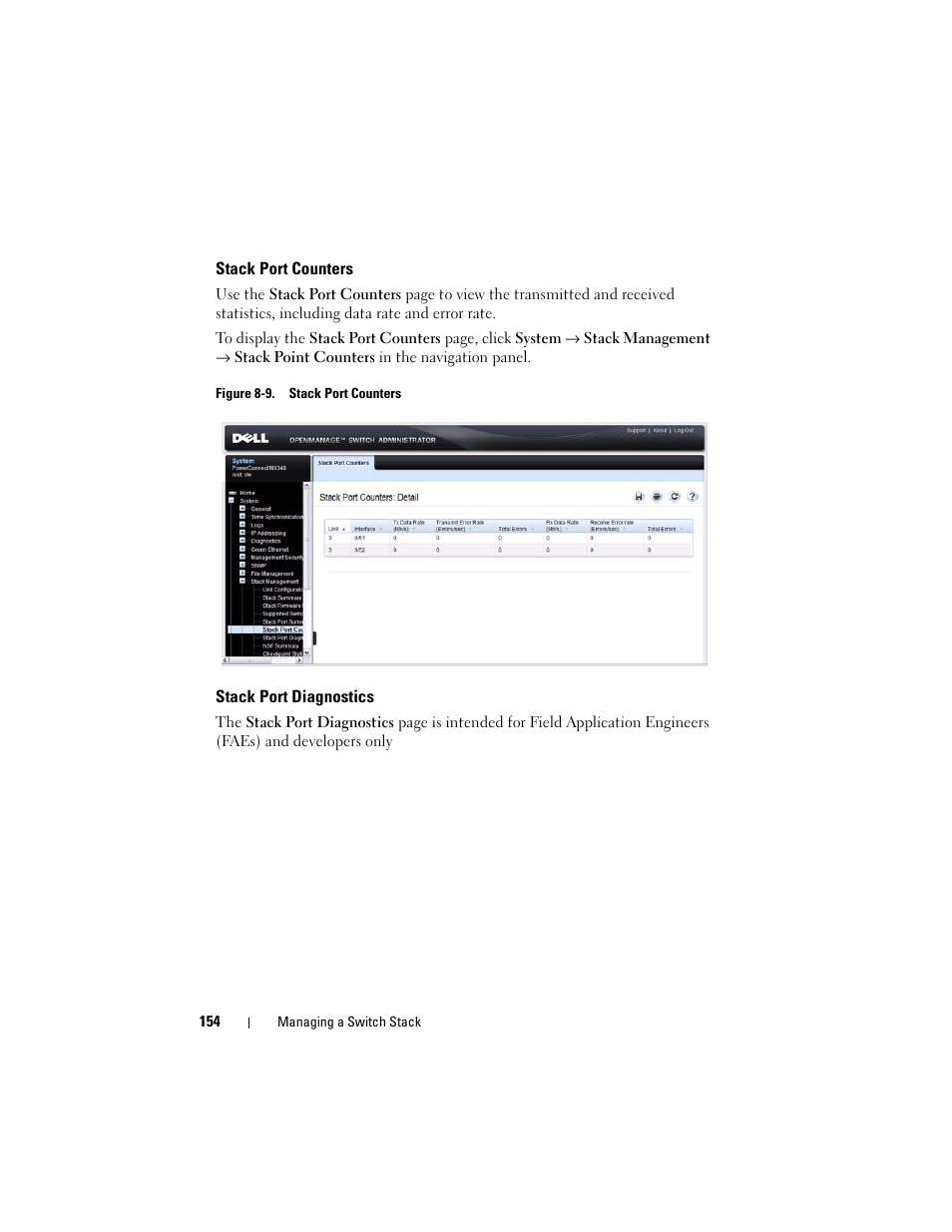 Stack port counters, Stack port diagnostics | Dell POWEREDGE M1000E User Manual | Page 154 / 1246