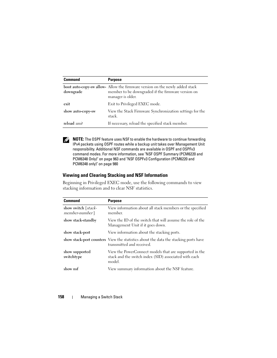 Viewing and clearing stacking and nsf information, Viewing and clearing stacking and nsf, Information | Dell POWEREDGE M1000E User Manual | Page 158 / 1246