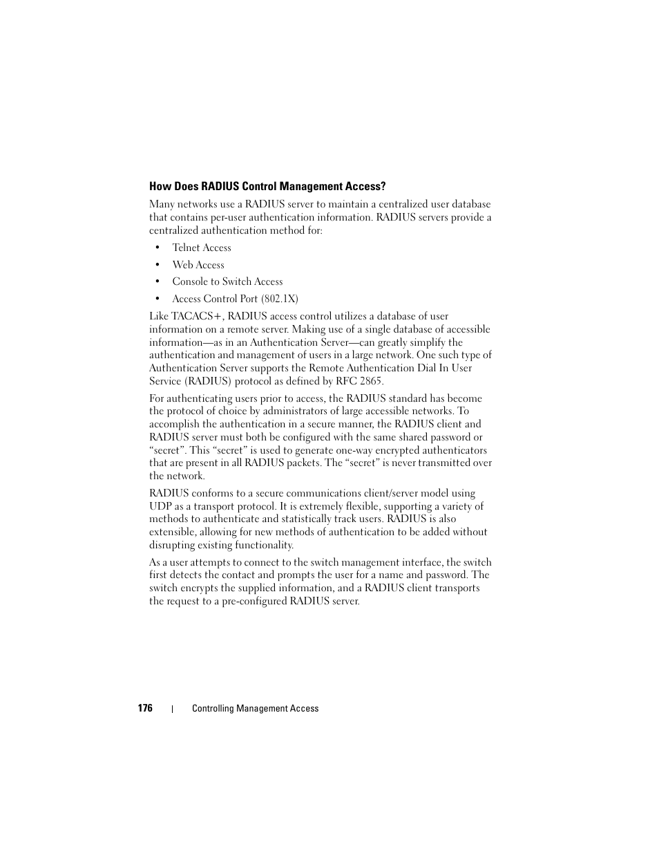 How does radius control management access, How does radius control management, Access | Dell POWEREDGE M1000E User Manual | Page 176 / 1246