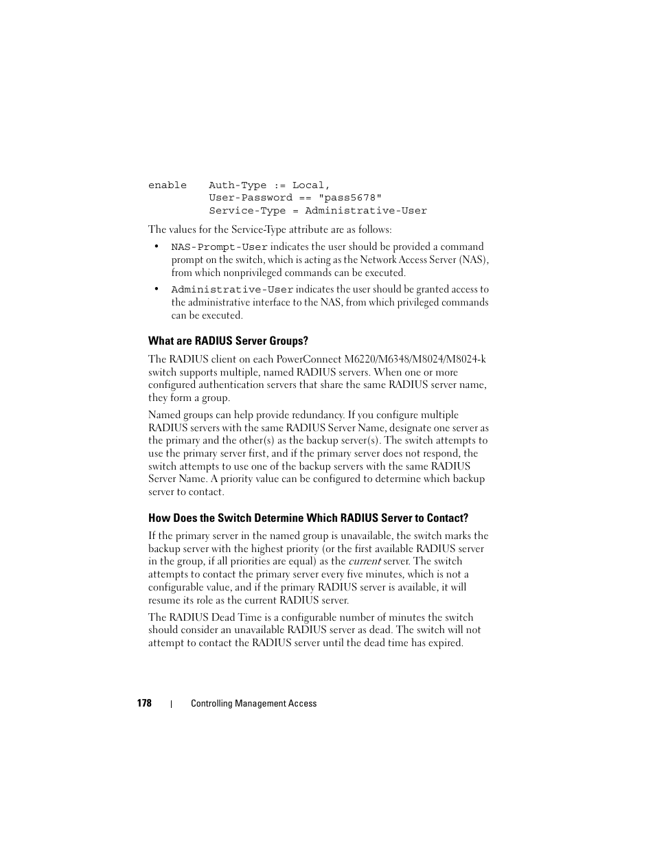 What are radius server groups, How does the switch determine which, Radius server to contact | Dell POWEREDGE M1000E User Manual | Page 178 / 1246