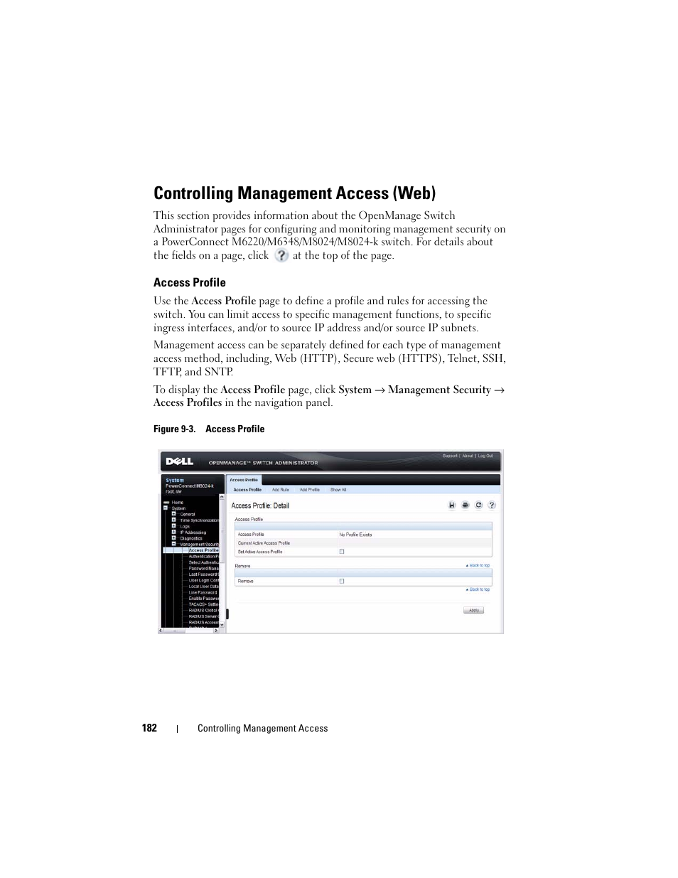 Controlling management access (web), Access profile | Dell POWEREDGE M1000E User Manual | Page 182 / 1246