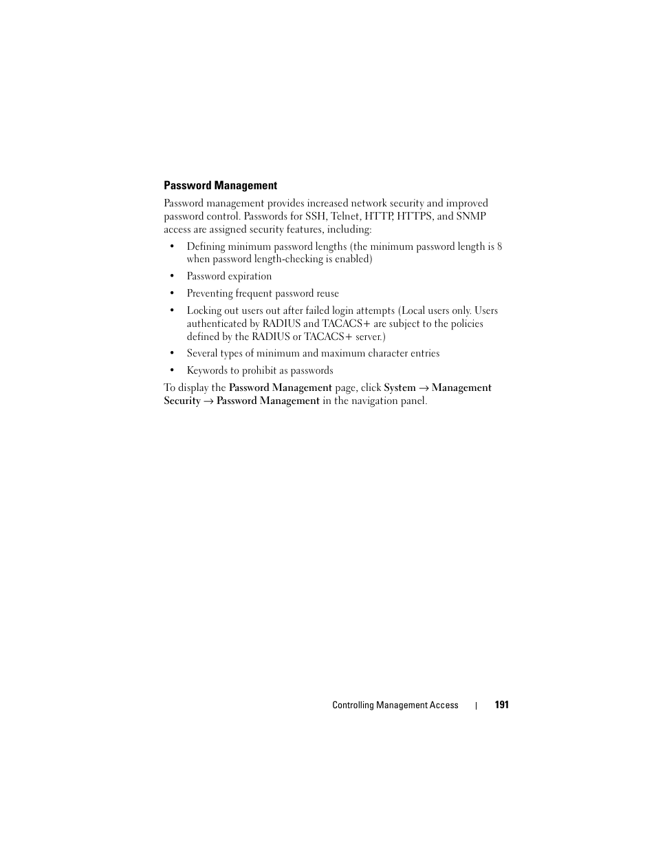 Password management | Dell POWEREDGE M1000E User Manual | Page 191 / 1246