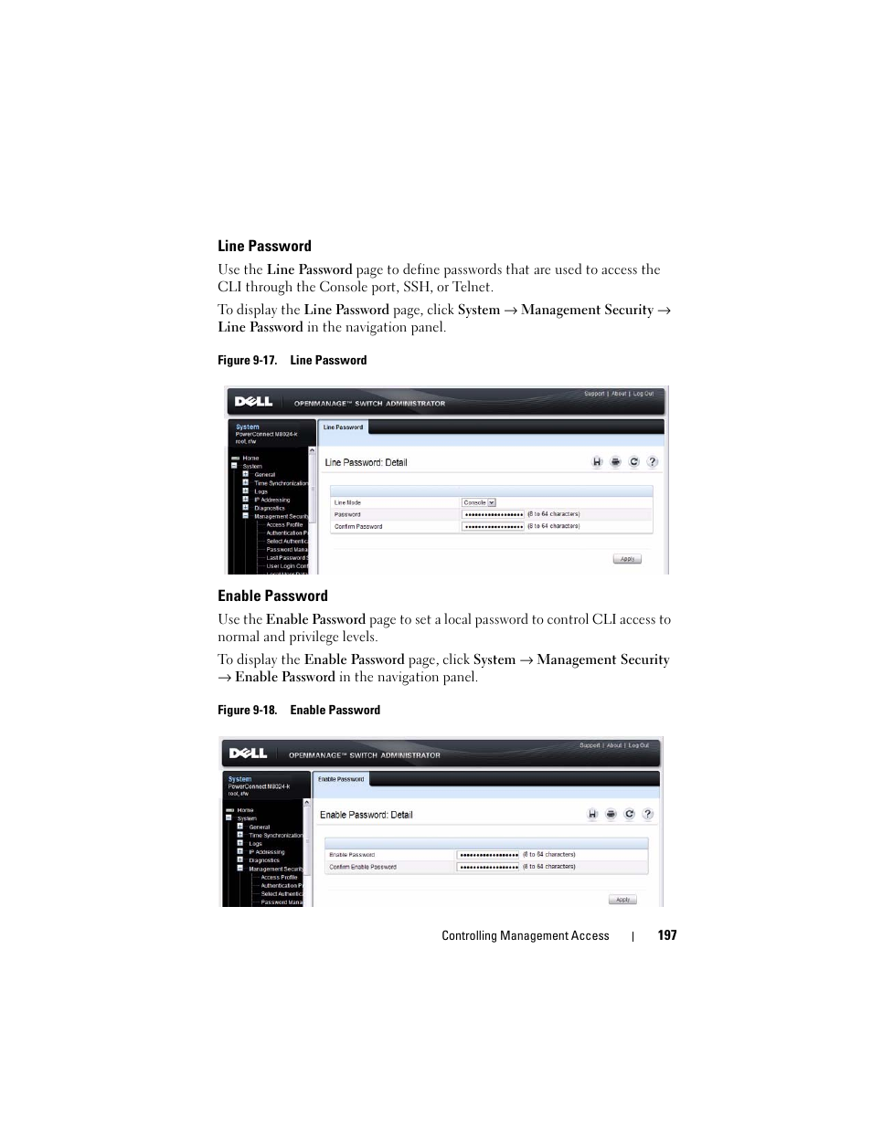 Line password, Enable password | Dell POWEREDGE M1000E User Manual | Page 197 / 1246